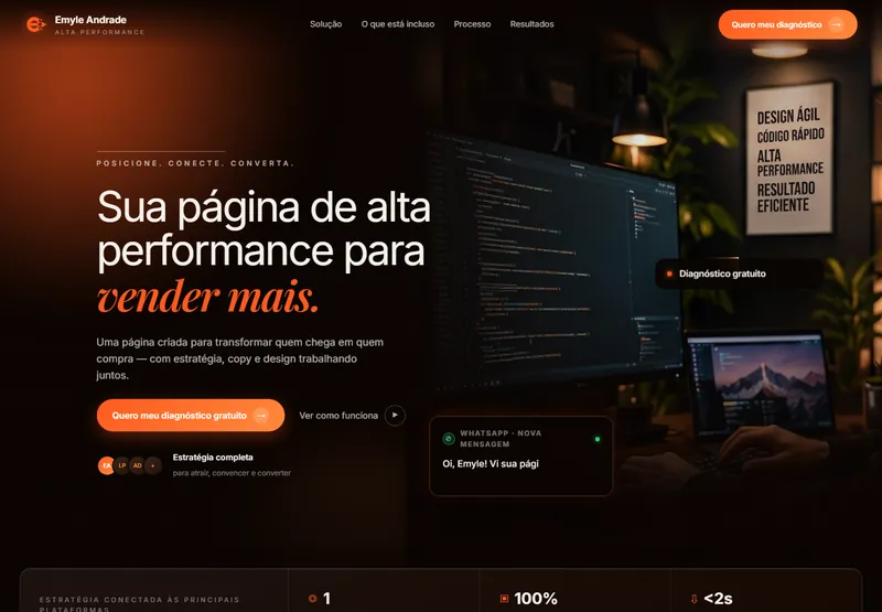Landing page Emyle Andrade, alta performance